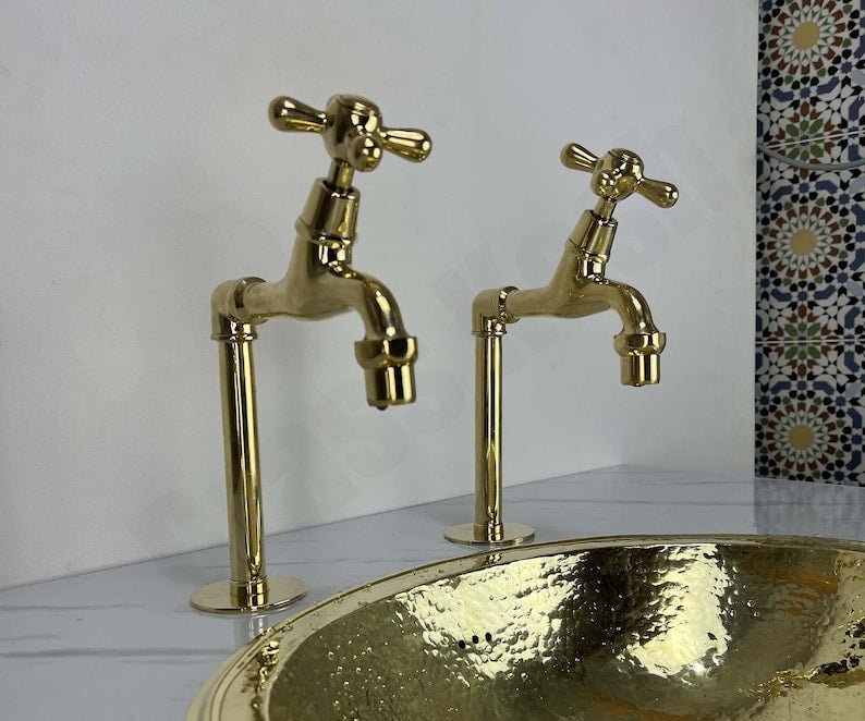 products-il_794xN.5603872135_s45b.jpg Unlacquered Brass Single Hole Faucet - Dual Hot and Cold Water Handles - Image 4