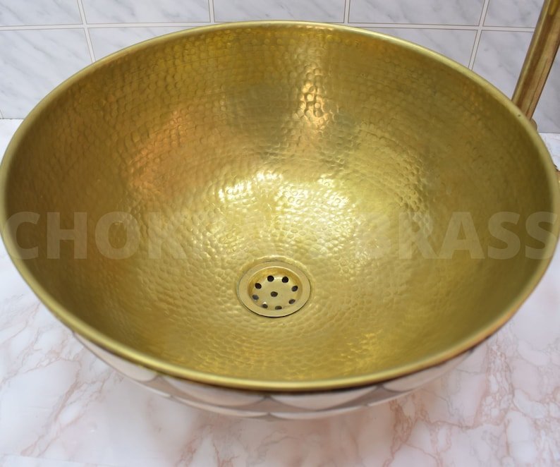 products-il_794xN.5768654747_3j7z.jpg Luxury Moroccan Bathroom Sink - Solid Unlacquered Brass, Bone, and Wood Finish with Brass Mixer Tap - Image 5