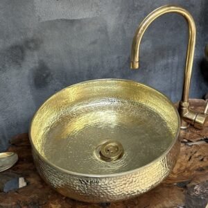Round Hammered Brass Bathroom Sink – Elegant Round Vessel Vanity Sink