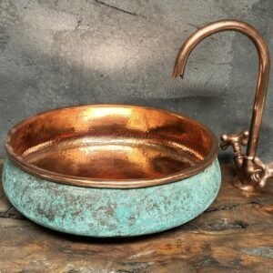 Oxidized Copper Bathroom Sink – Green Patina Copper Washbasin
