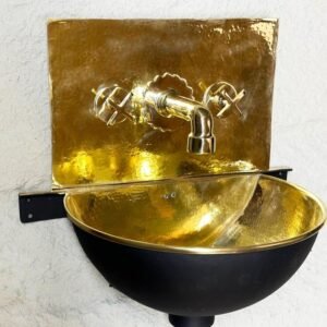 Brass Wall-Mount Sink with Mixed Faucet | Black Wall-Hung Basin