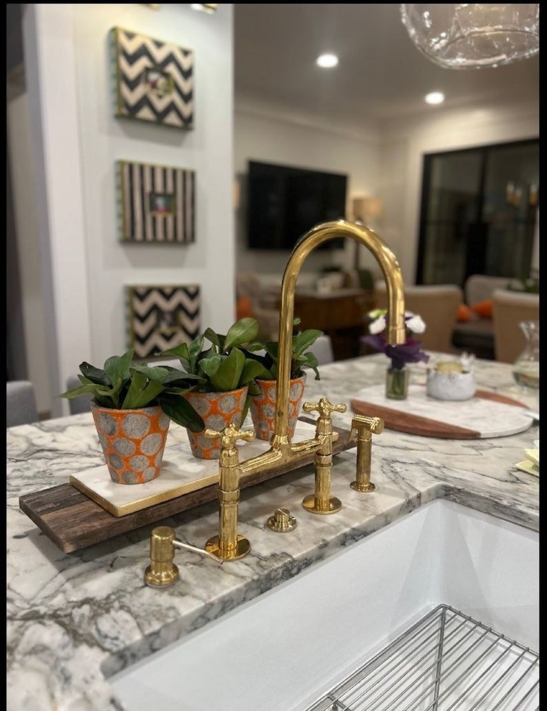products-il_794xN.6086011438_h854.jpg Unlacquered Brass Kitchen Faucet - Solid Brass, Handmade, Antique Brass Sink Faucet