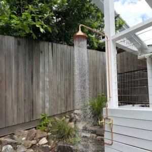 Handmade Brass Rain Shower – Exposed Wall Mount Shower System | Vintage Gold Bathroom Fixture | Unlacquered Brass Shower Set