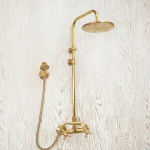 Unlacquered Brass Bathroom Shower Set With Square Shower Head, Wall Mount Shower System, Shower Hand Held Combo