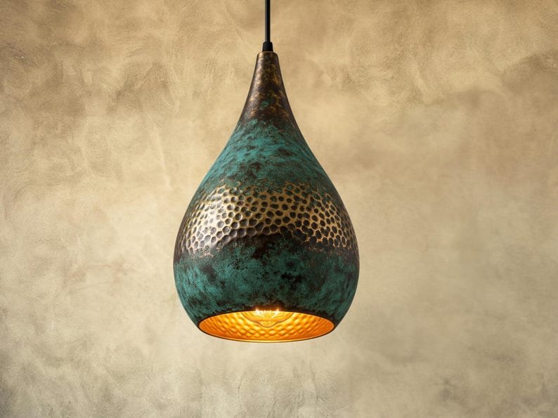 products-land3.jpg Handmade Oxidized Copper Dome Lamp: Green Patina Island Lighting - Image 3
