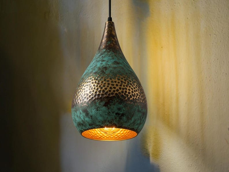 products-land4.jpg Handmade Oxidized Copper Dome Lamp: Green Patina Island Lighting - Image 4