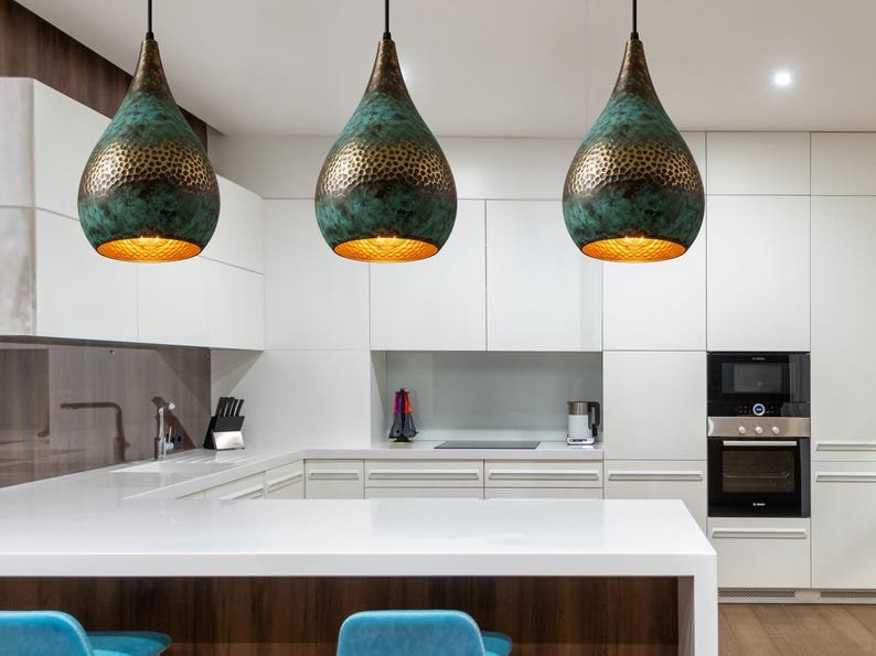 products-land5.jpg Handmade Oxidized Copper Dome Lamp: Green Patina Island Lighting - Image 5