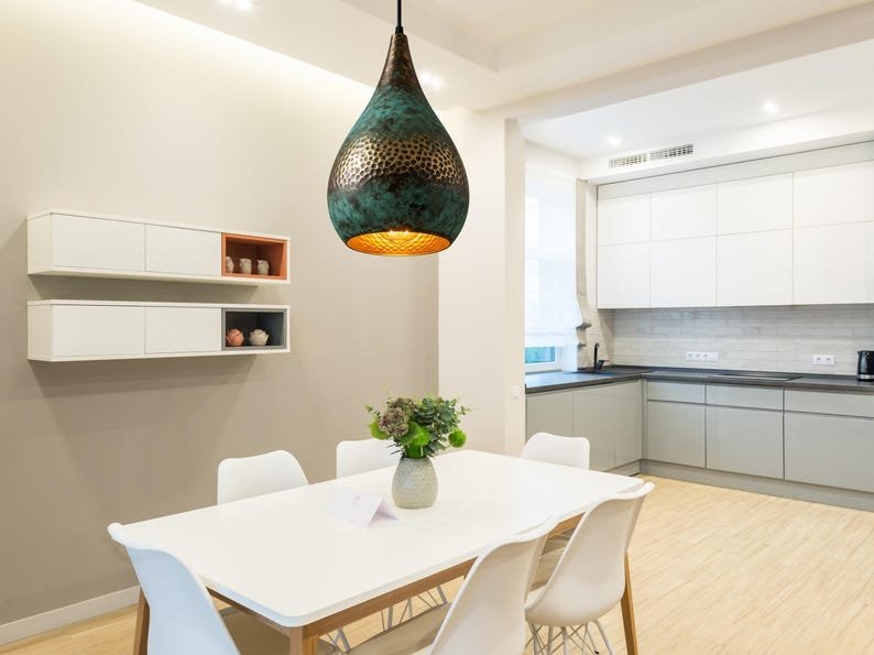 products-land6.jpg Handmade Oxidized Copper Dome Lamp: Green Patina Island Lighting - Image 6