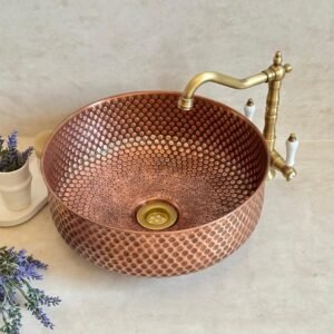Handmade Hammered Copper Sink – Vintage Bathroom Vessel with Antique Finish