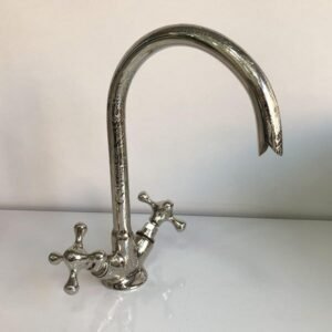 Chrome Kitchen Sink Faucet Silver Finish Handmade Chrome Faucet Double Handle Centerset Hot Cold Water Tap Vintage Sink Faucet nickel finish