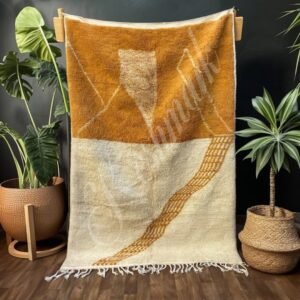 Handmade Moroccan Wool Rug – Minimalist Terracotta and Cream Berber Carpet, Modern Abstract Beni Ourain–Style Area Rug for Boho Home Décor