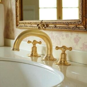Unlacquered Brass Bathroom Faucet: 3-Hole Widespread Sink, Solid Brass