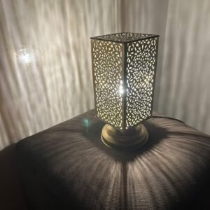 Moroccan brass table lamp, small brass table light lamps , handmade rectangular lampshade, boho art Silver bedside lamp, brass lampshad.