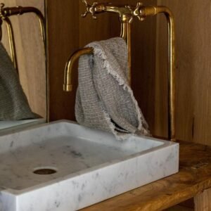 Unlacquered Brass Antique Kitchen Faucet with two long legs and Side Sprayer