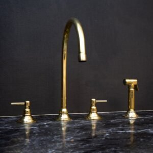 Unlacquered Brass Gooseneck Deck Mounted Kitchen Faucet