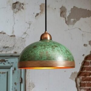 Handcrafted Copper Pendant Lamp: Green Patina, Moroccan Lighting