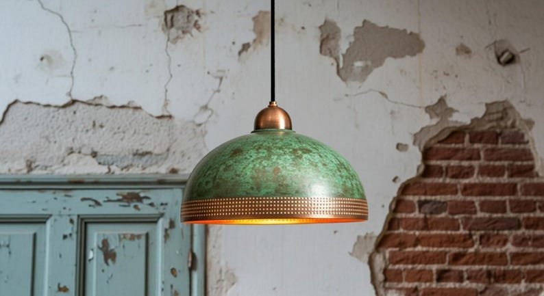 products-warms1.jpg Handcrafted Copper Pendant Lamp: Green Patina, Moroccan Lighting
