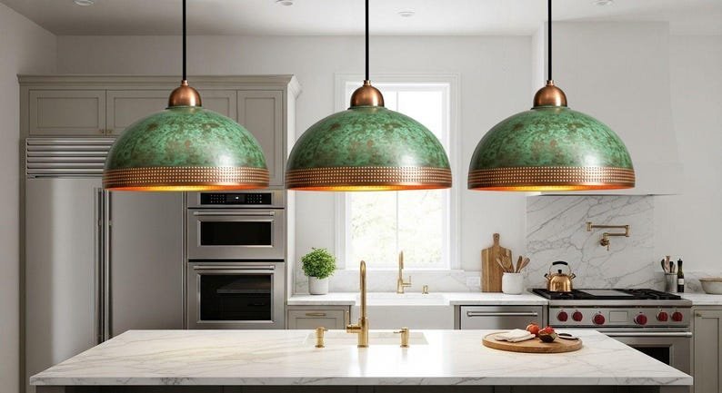 products-warms2.jpg Handcrafted Copper Pendant Lamp: Green Patina, Moroccan Lighting - Image 2