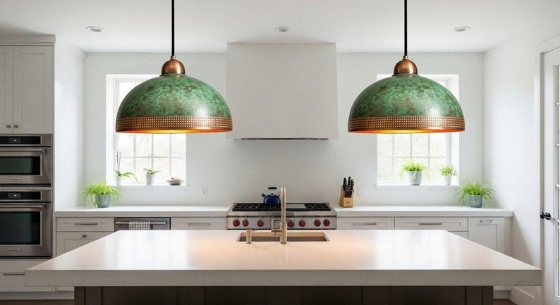 products-warms3.jpg Handcrafted Copper Pendant Lamp: Green Patina, Moroccan Lighting - Image 3