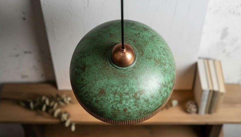 products-warms4.jpg Handcrafted Copper Pendant Lamp: Green Patina, Moroccan Lighting - Image 4