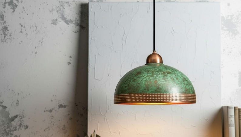 products-warms5.jpg Handcrafted Copper Pendant Lamp: Green Patina, Moroccan Lighting - Image 6