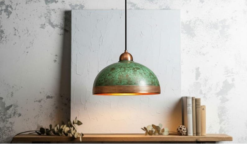 products-warms6.jpg Handcrafted Copper Pendant Lamp: Green Patina, Moroccan Lighting - Image 5